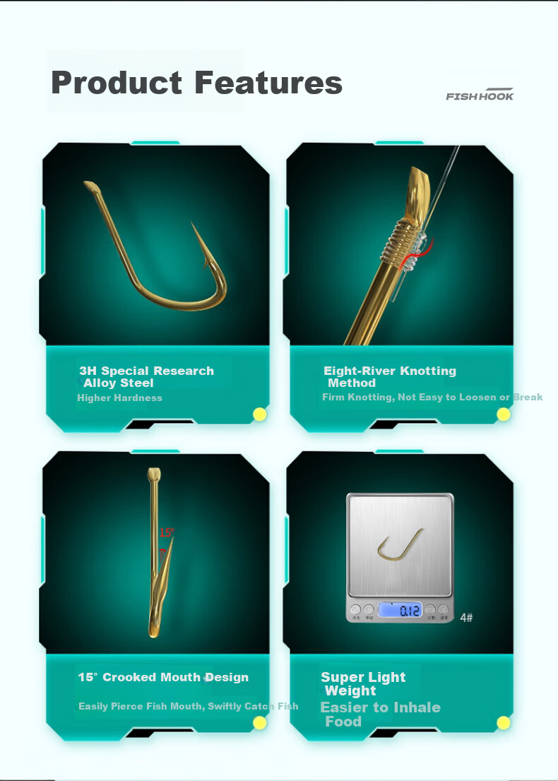 GW 20 Sets of Water-Colored Good Fortune 1# Golden Sleeve Fish Hooks with Pre-Tied Leader Lines, Double Hook Finished Sets, Hooks Fishing Tackle 2