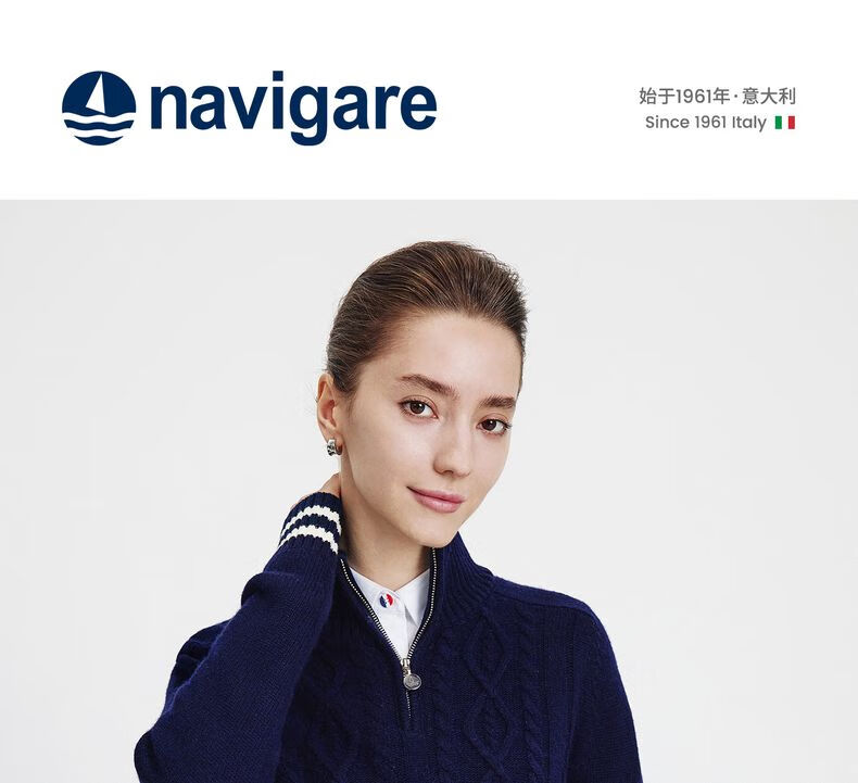 Navikail Italian Small Sailboat Women's Full Wool Commuter Sweater Half-Zip Knitwear 2334044501 White M 1