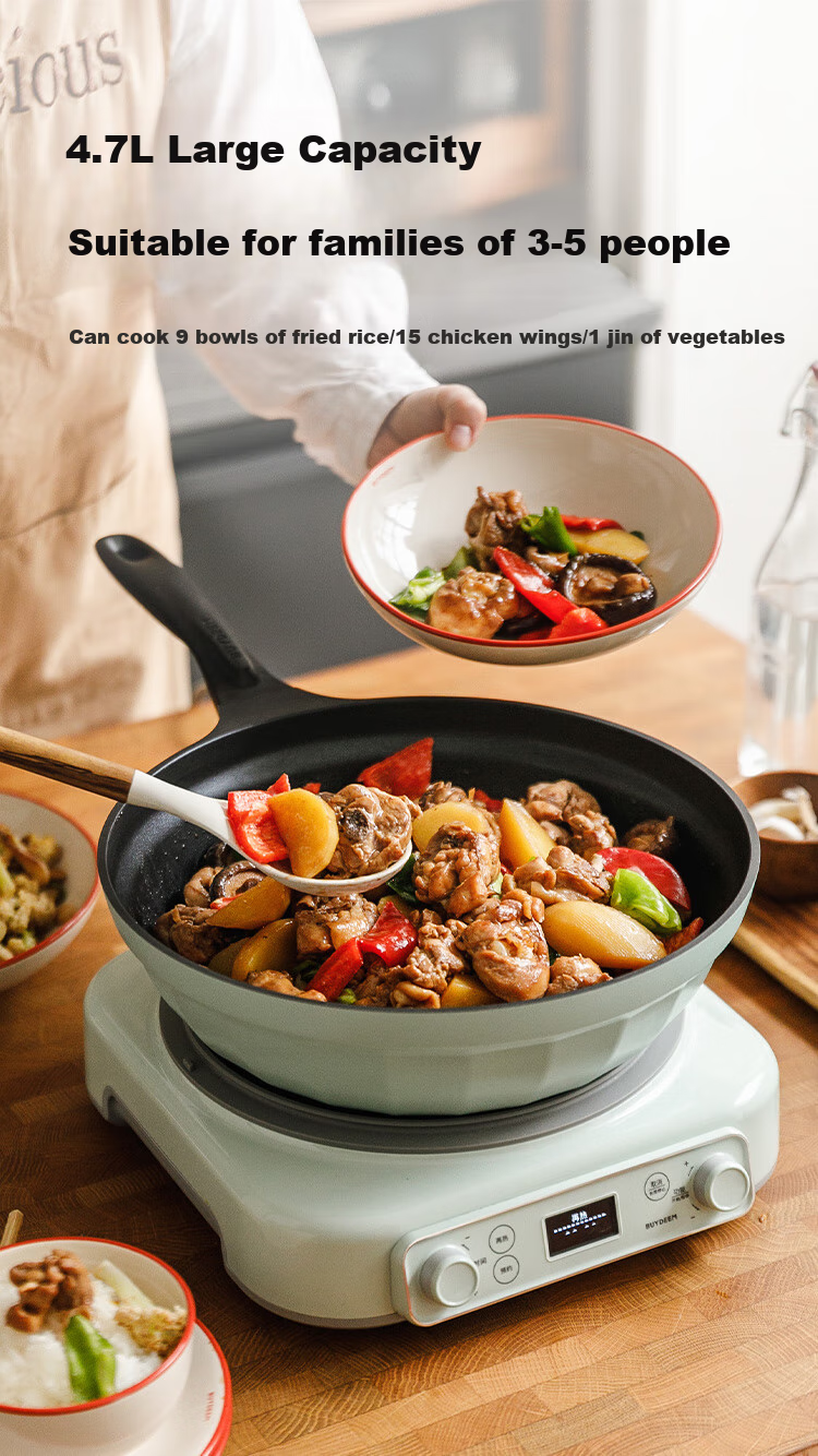 Buydeem 30cm Non-Stick Wok, Frying Pan, Flat Bottom Pan, Stir-Fry Pan, Light Smoke Oil-Gathering Small Yellow Pan, Compatible with Induction And Gas Stoves 8