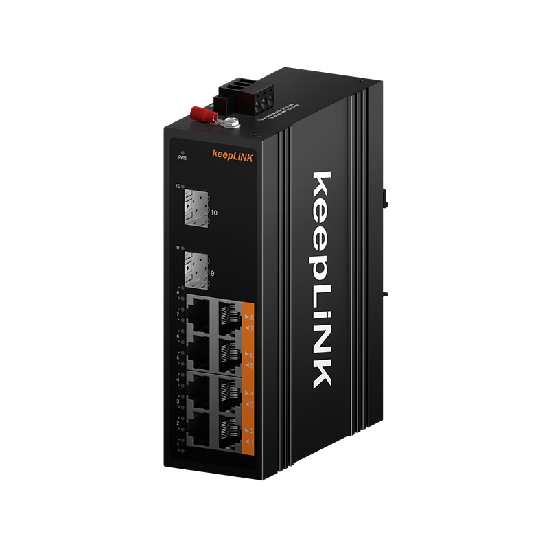 KeepLINK KP-9000-45-208G Industrial and Ethernet Switch 2 Fiber 8 Ethernet Ports Unmanaged DIN Rail Mount Unit