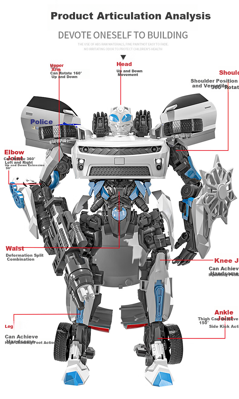 Tangmi TEMI Transforming Toy Robot, Transformers, Bumblebee, Darkwing, Car Man, Children's Birthday Gift for Boys 4