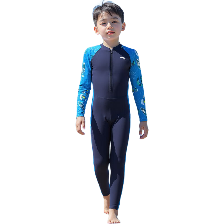 ANTA Kids Boys 2025 New Long Sleeve One-Piece Swimsuit Youth Children's Beach Sun Protection Quick-Dry Swimwear