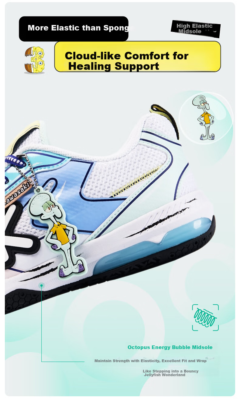 KAWASAKI Badminton Shoes SpongeBob SquarePants Collaboration Edition Sports Shoes for Men And Women C32026 Blue-Squid Brother Size 42 7