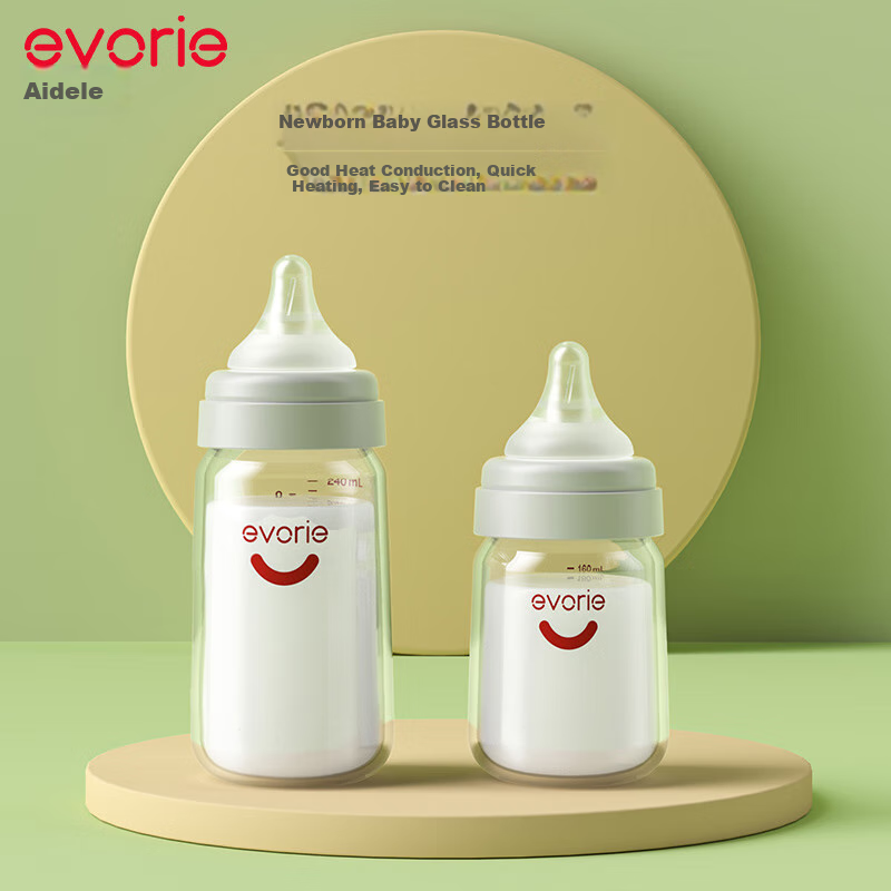 Evorie Newborn Baby Glass Bottle Set, Wide-Neck Baby Bottles (0-12 Months)