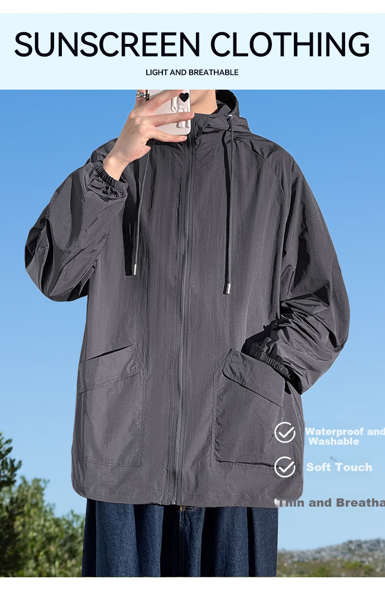 FitonTon Sun Protection Clothing for Men, Lightweight And Breathable Summer Sun Protection Garment, Outdoor Fishing UV-Resistant Men's Jacket, UPF50+ Beach Wear 10
