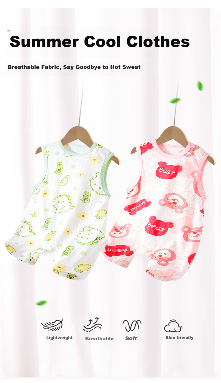 DEESHA Sleeveless Baby Romper Vest-Style Onesie, Newborn Pure Cotton Bodysuit 1
