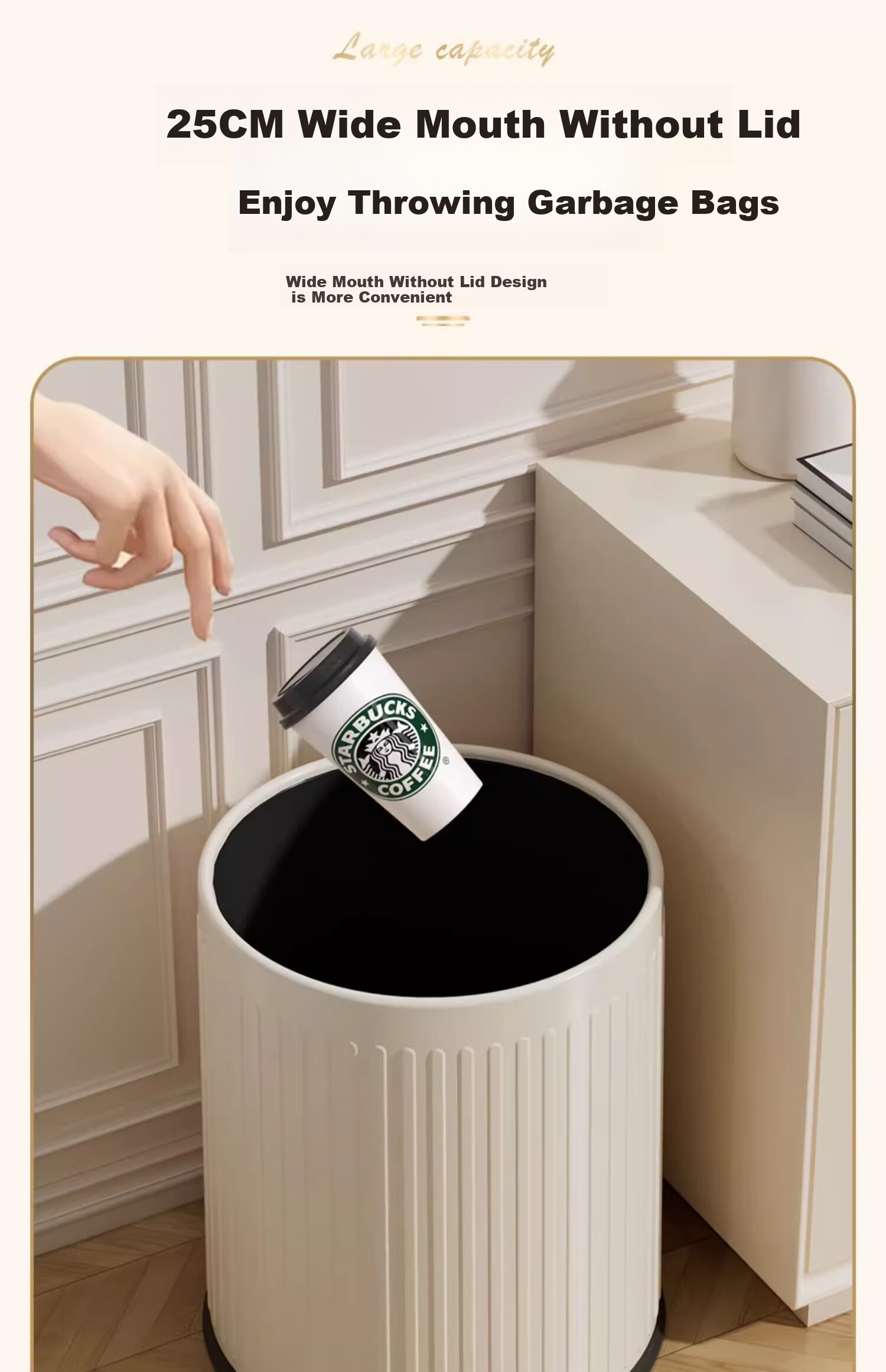 Feidasanhe Lidless Trash Can, 15L Cream White, Double-Bucket Design, Stylish, Large Capacity, for Living Room, Bedroom, Kitchen, Bathroom 9