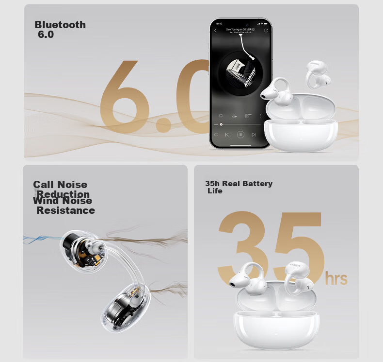 UGREEN Bluetooth Earphones S8 Clip-On Active Noise Cancelling Open Bone Conduction Concept Sports Commuting Wireless Gaming AI Translation Earphones for Apple Huawei Xiaomi 16