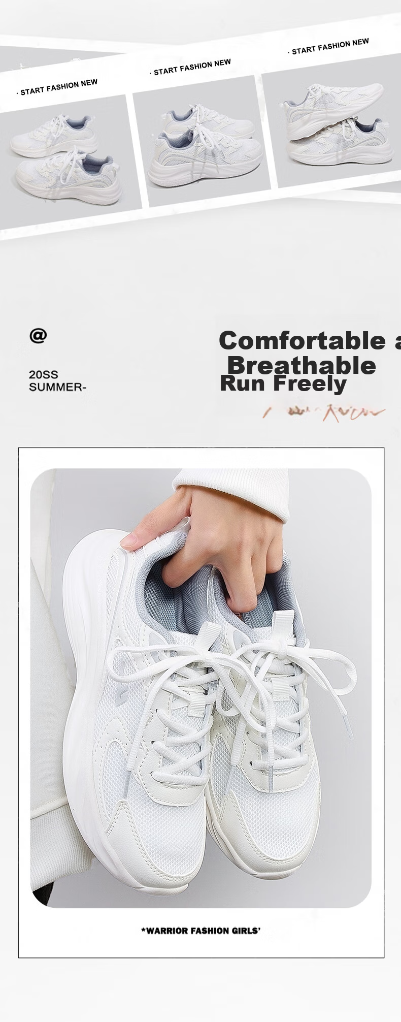 Huili Official Women's Shoes, Summer Breathable Mesh Sneakers, White Women's Shoes, Running Shoes for Women, Black, Size 36 2