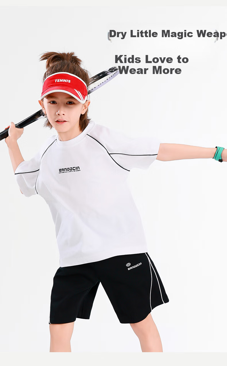 BANDOCIN Boys' Sports Quick-Dry Clothing Set, Summer Thin Style for Older Children, 2026 New Model, Glacier White, Size 170 5