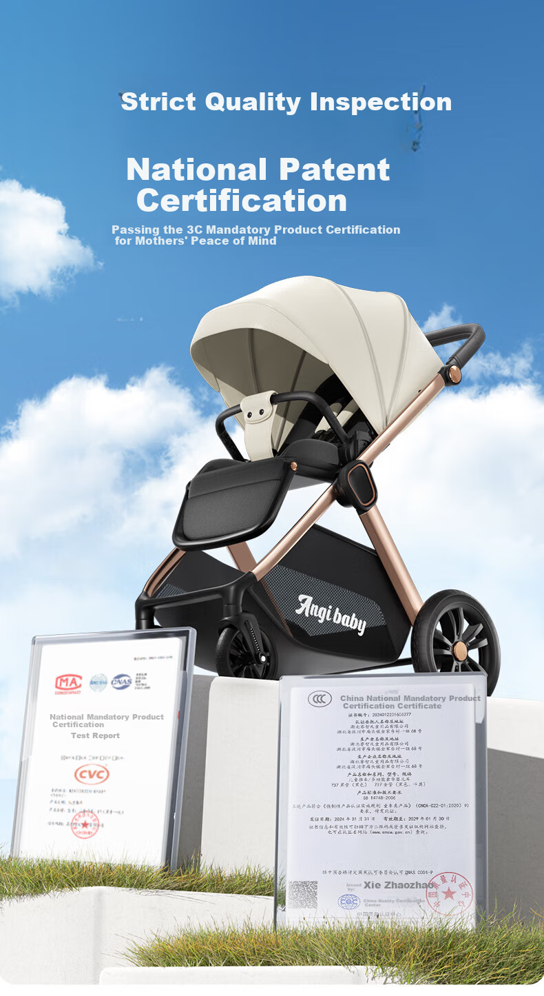 ANGI BABY Stroller with High View, Reversible Seating And Lying Positions, Shock-Absorbing, Foldable, Suitable for Newborns to 3 Years Old 1