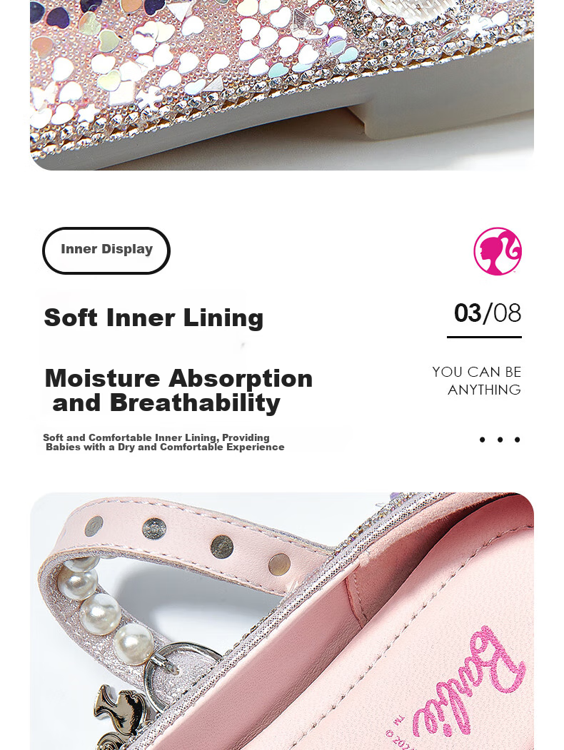 Barbie Girls' Spring And Autumn Fashion Crystal Shoes, Princess Girl Leather Shoes, Fashion Shoes DA6512, Light Purple, Size 31 7
