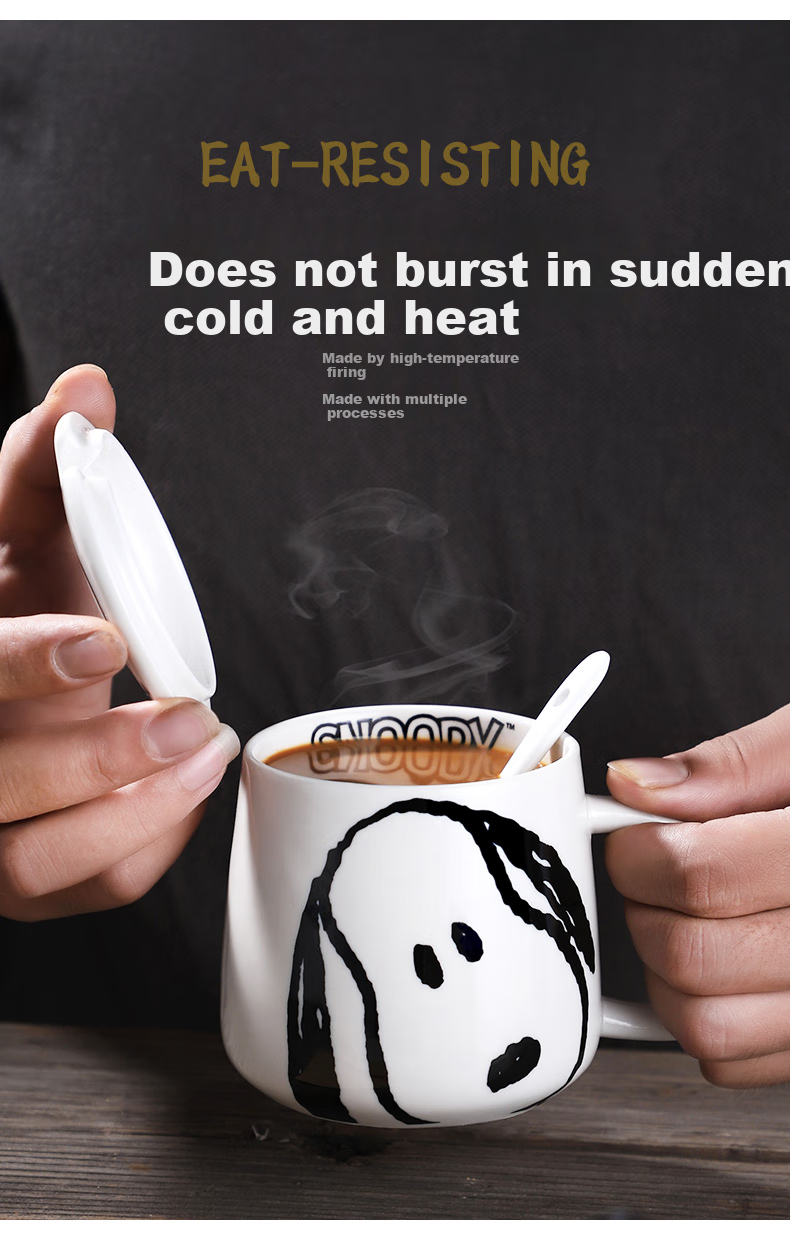 SNOOPY Ceramic Mug with Single Handle And Lid for Men And Women, Creative Office Cup for Couples, Home Use for Drinking Water, Breakfast, Milk, Coffee 5