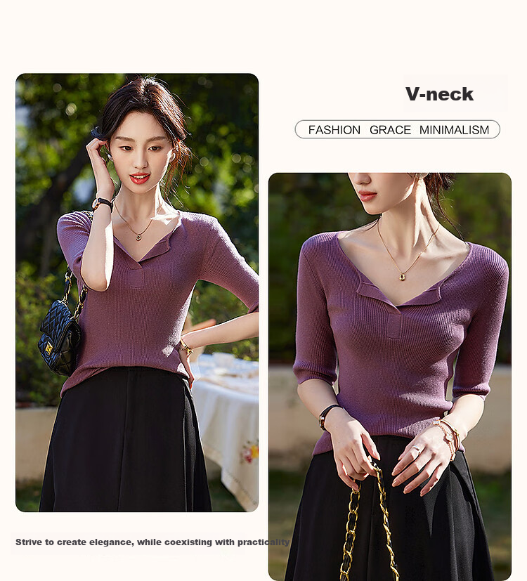 Dme [Ziteng Garden] Spring And Autumn Wool Blend Sweater, V-Neck Round Neck Cable Knit Sweater, Elegant Women's Top 6