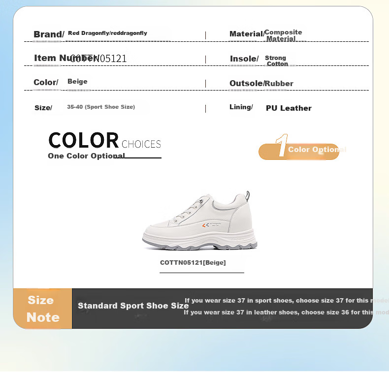 RED DRAGONFLY Women's White Sneakers, Thick-Soled Height-Increasing Mesh Breathable Casual Shoes, Platform Wedge Board Shoes for Women C0TTN05121-1 5