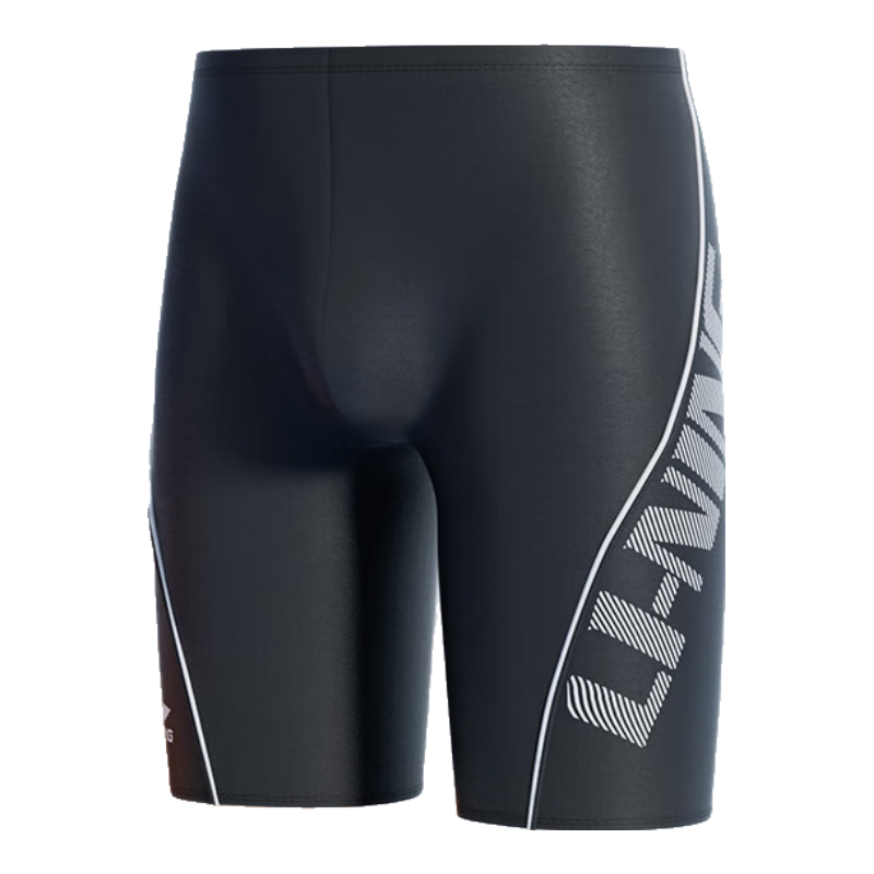 Li-Ning Men's Knee-Length Swim Shorts, Comfortable Fitness Swimming Trunks, Hot Spring Resort Casual Men's Swimwear, Black, Size L