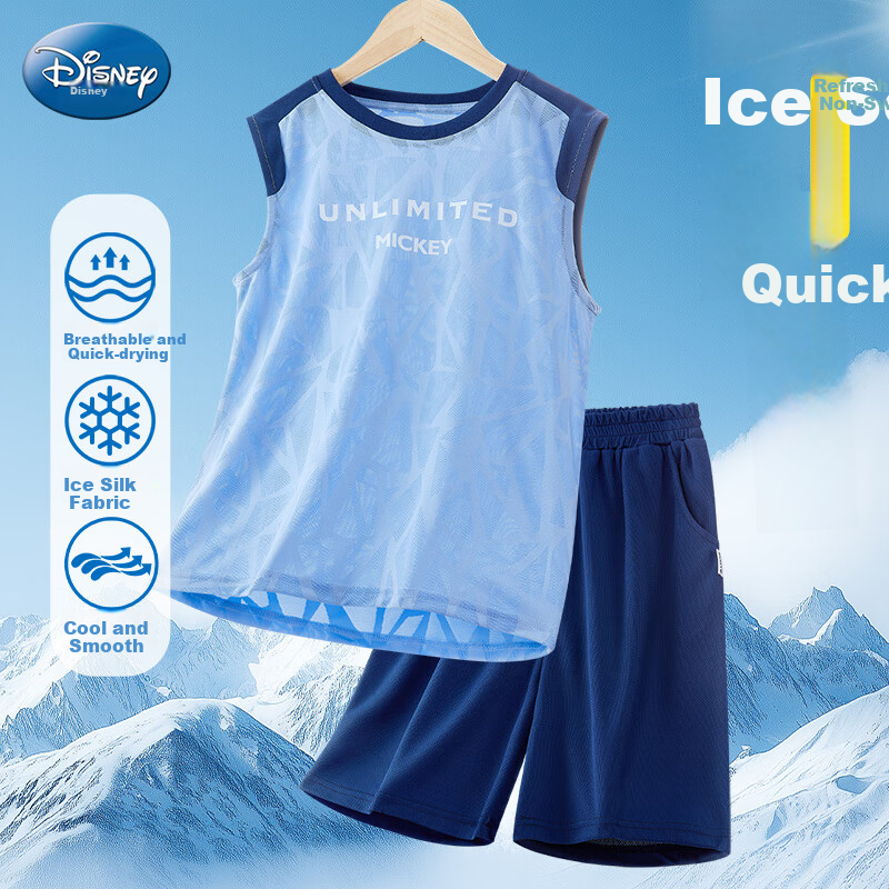 Disney Boys' Sportswear Set, Quick-Dry Thin Vest And Shorts Two-Piece Set for Young Boys, Summer PBZPL3132, Blue, Size 120
