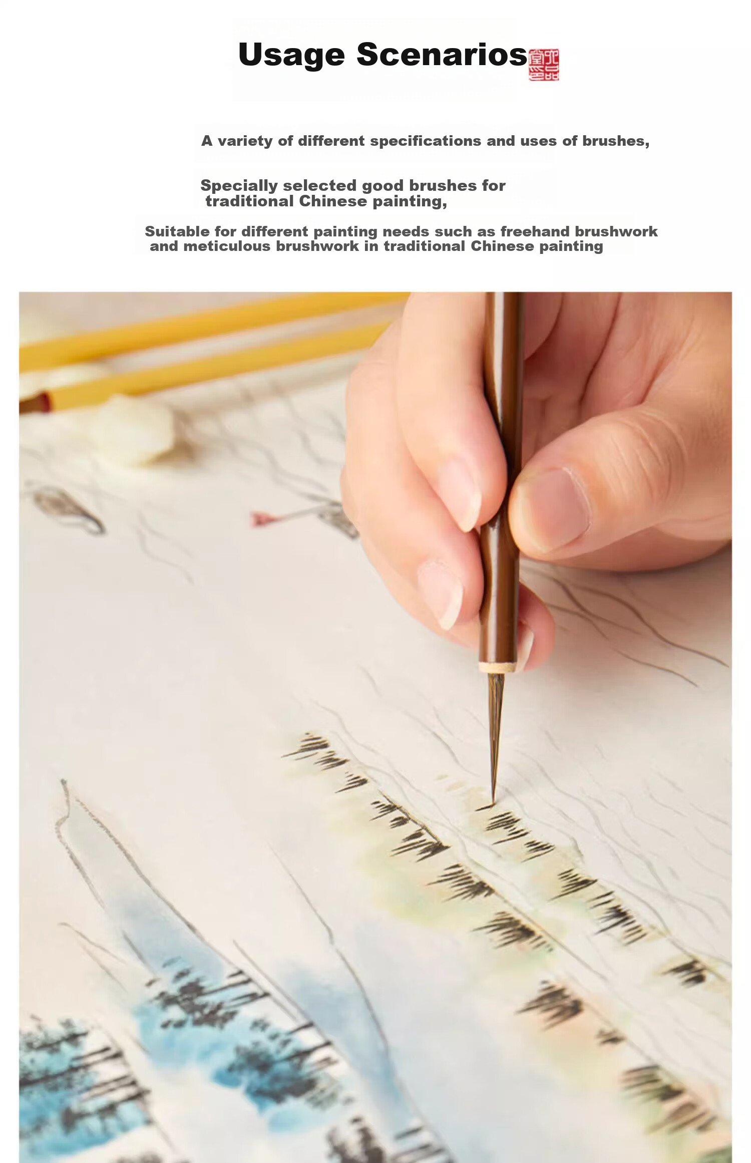 Liupintang Chinese Painting Brush Set, Mixed Hair And Goat Hair Outline Brush White Cloud Brush, Student Chinese Painting Fine Brush Calligraphy Pigment Painting Brush 9