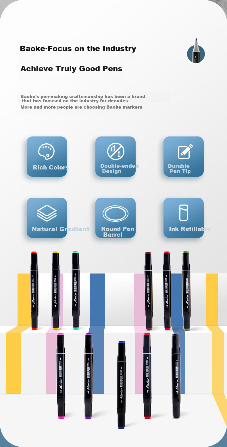BAOKE MP2931-60 Dual-Tip Markers, Alcohol-Based, for Students' Art Drawing, Children's Doodling, Design Pens, 60 Colors, Watercolor Pens for Art Educatio 2