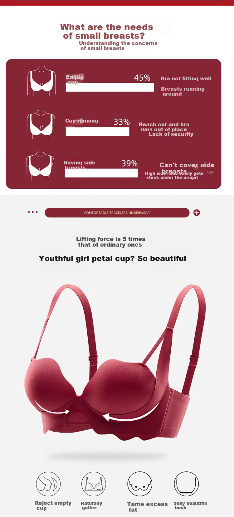 XUEXIMAN [2026 Spring New Arrival] Zodiac Year Women's Bra, Wine Red Sexy Wireless Push-Up Brassiere 3