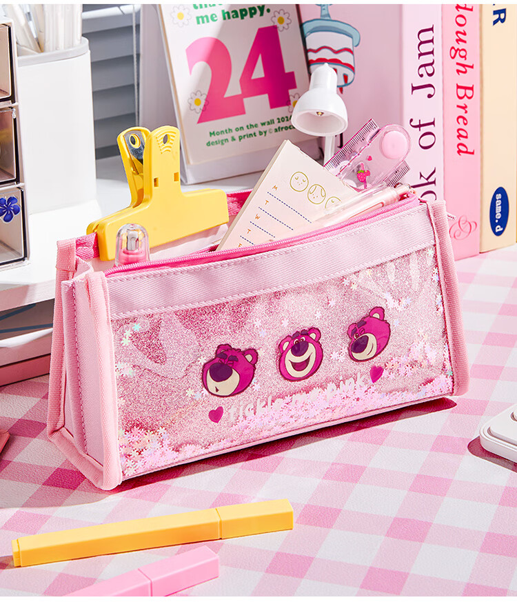 Disney Elementary School Pencil Case Large Capacity Handheld Stationery Bag High-Value Pencil Pouch Sand Flow Stationery Box Middle School Girls Study Supplies Storage Bag Graduation Gift 13