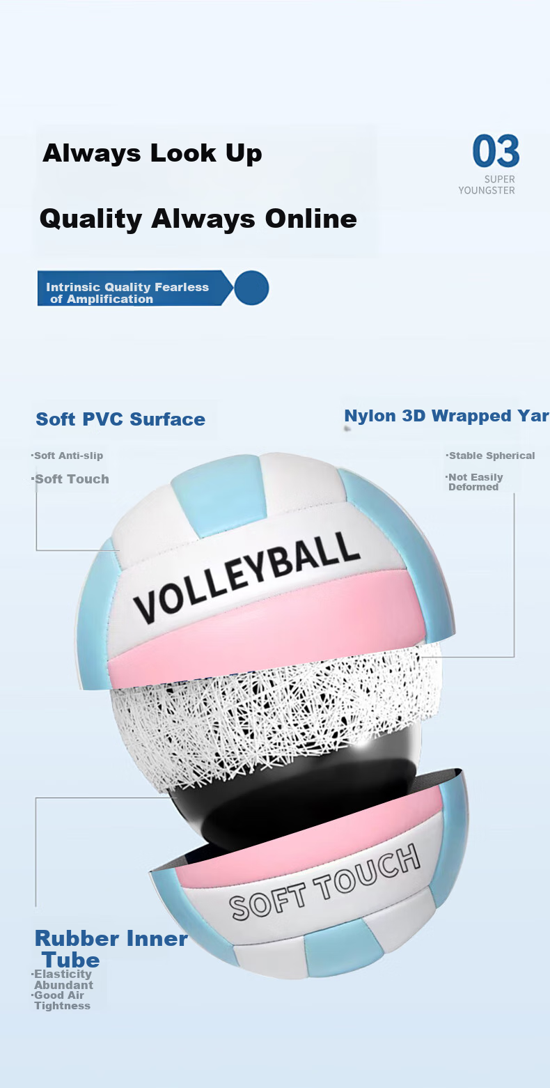 CAMEWIN Volleyball Size 5 Ball for Middle School Entrance Exam Training, Boys And Girls, Junior High School, Pink White Blue Machine-Stitched Hard Volleyball Standard Size 5 Soft Volleyball 4