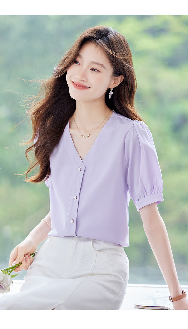Jeanswest Women's Short Sleeve Shirt 2026 Summer Fashion Casual Versatile Top Purple 2XL 6