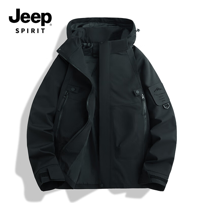 JEEP SPIRIT Men's Autumn Winter Outdoor Mountaineering Windproof Jacket 23218 Black 3XL