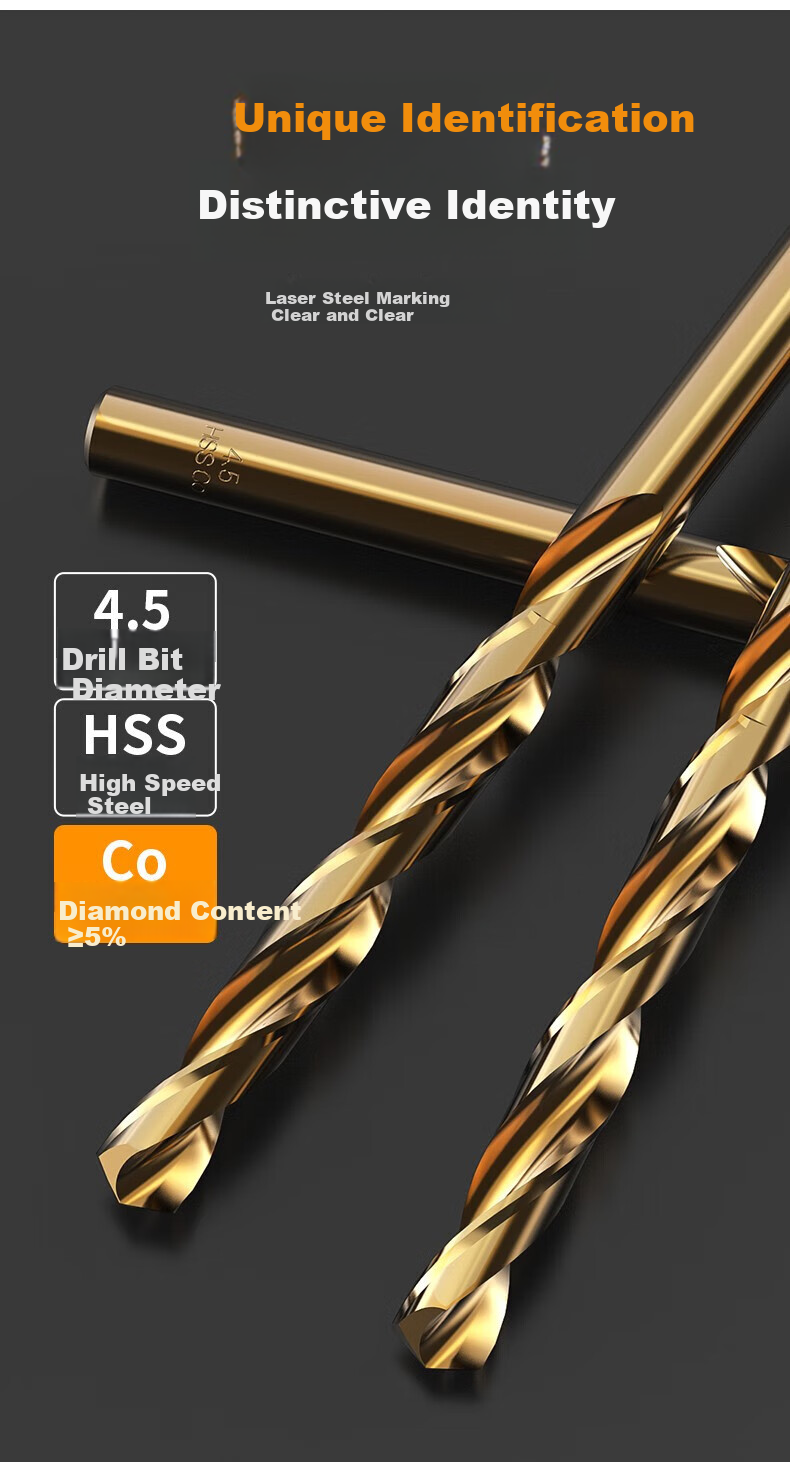 HUHAO M43 Cobalt-Containing Super Hard Twist Drill Bit Set for Drilling Iron, Alloy, And Stainless Steel, Specialized for Electric Hand Drill, 4.5mm 6