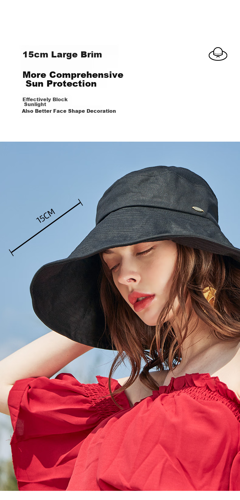 CACUSS Large Brim Sun Protection Hat for Women Summer UV Protection Sunshade Bucket Hat Outdoor Beach Sun Hat Beige Medium 2