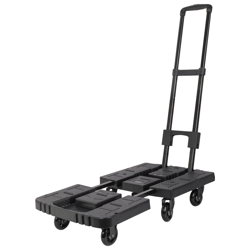 SELORSS Folding Flat Cart Luggage Trolley Hand Pull Cart Turtle Cart Trailer Cargo Transport Seven-Wheel Black BY03-P