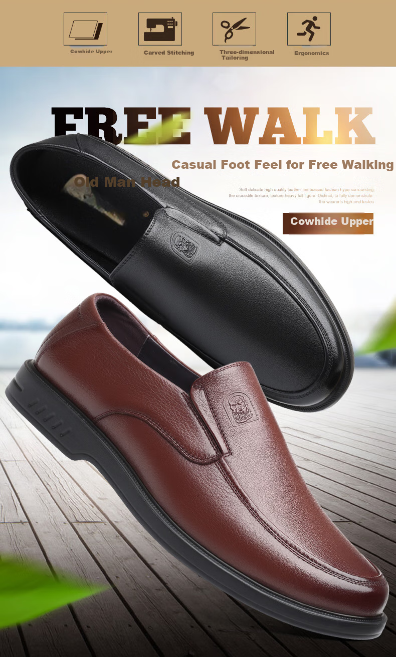 LAORENTOU Men's Leather Shoes, Business Comfortable Slip-On Shoes, Soft-Soled Driving Shoes, Lightweight Dad Soft Leather Shoes, A90194, Black, Size 40 2