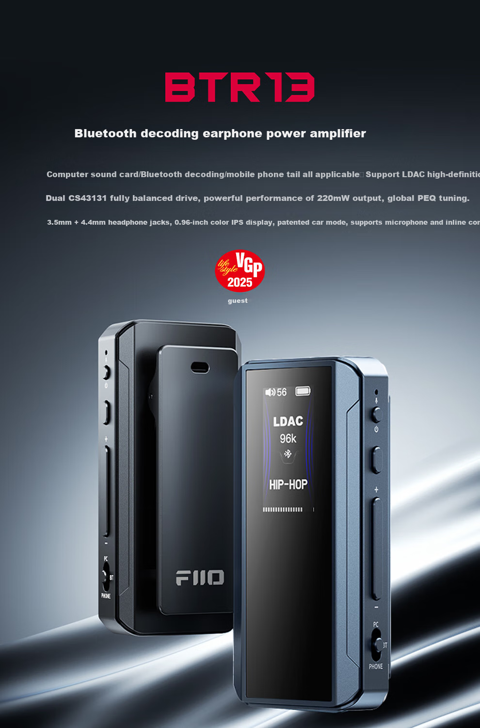 FiiO BTR13 Bluetooth 5.1 Decoding Headphone Amplifier with Microphone, Compatible with Computer Desktop Tablet Mobile Phone Speakers Sound Card Universal Black Decoder 1