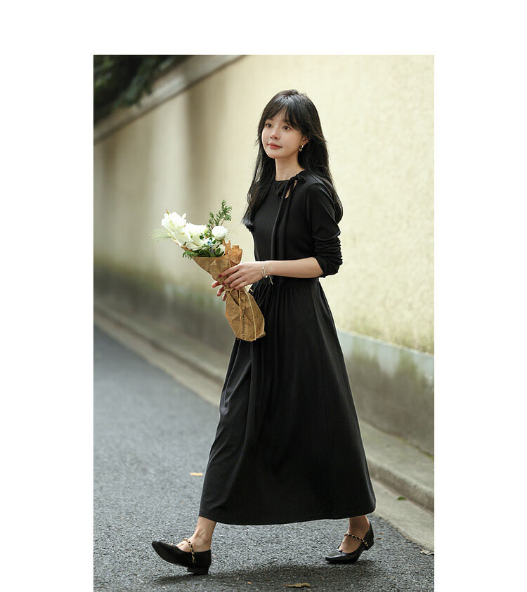 Mt [Xiguang Yingri] Spring And Autumn French Artistic Hollow-Out Strap Vintage A-Line Waist-Cinching Slimming Mid-Length Women's Dress 5