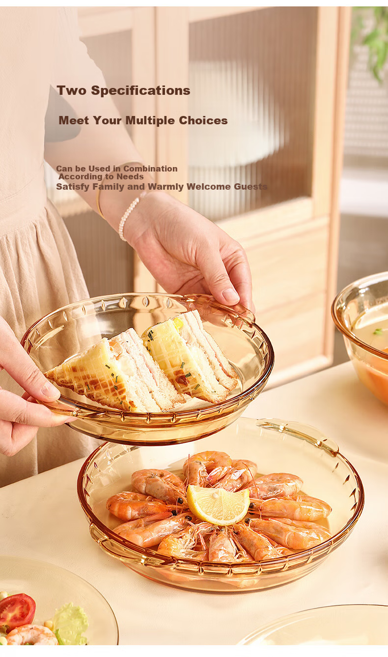 CRISTALGLASS Double-Handled Heat-Resistant Glass Plate Steamed Egg Dish, Sauce Scoop, Small Seafood Plate, Microwave-Safe Pizza Baking Tray for Home Use 9