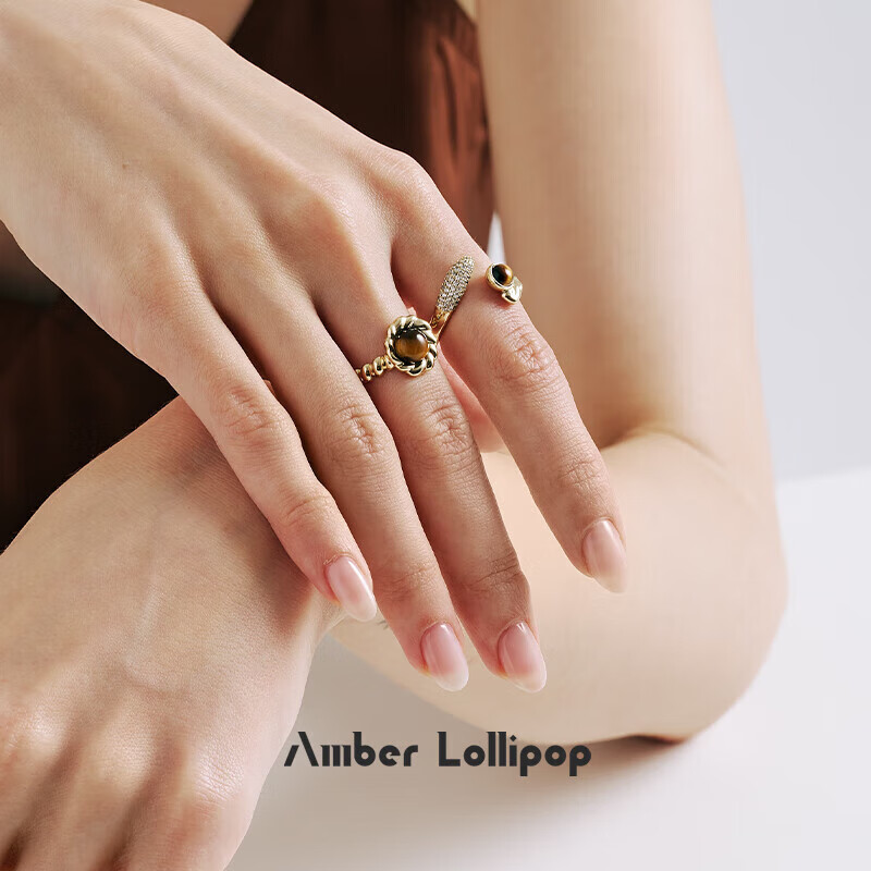 Amber Lollipop Wang Yumen Same Style Tiger's Eye Stone Ring, Women's Adjustable Ring, Birthday Mother's Day Gift for Mom Or Wife, Practical Present