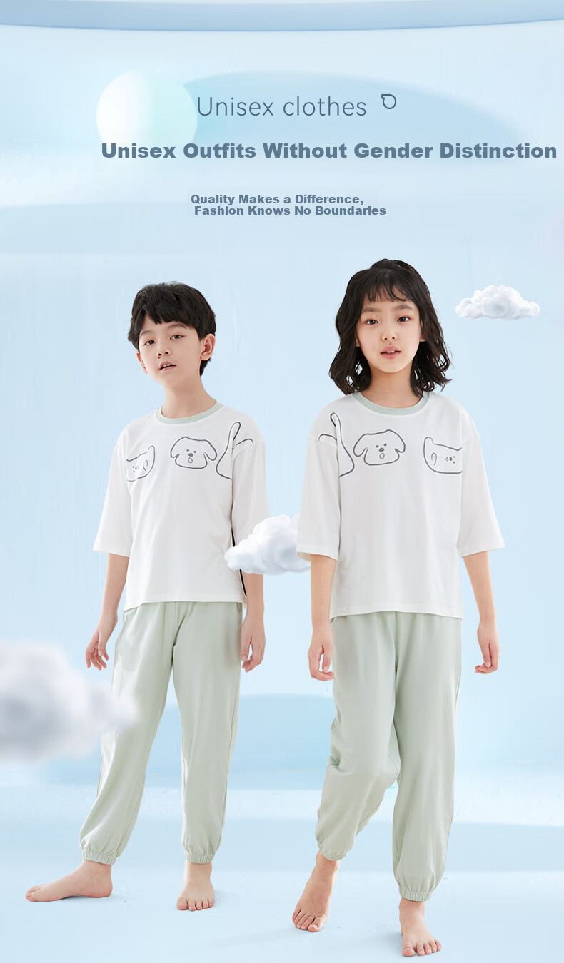 Hodo Children's Pajamas, Cotton Short-Sleeve Thin Summer Air Conditioning Wear, Boys And Girls Home Wear, Cool-Feeling Set, 3258 Grass Purple, Size 140 8