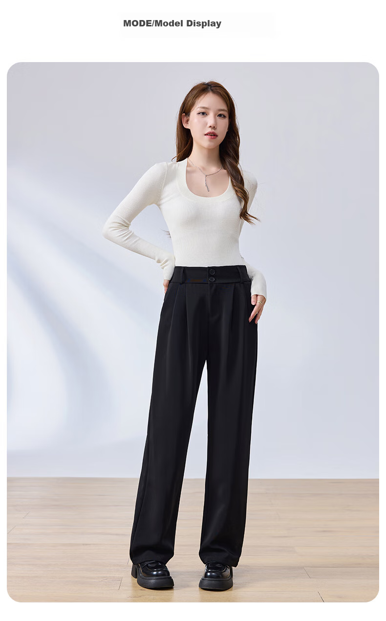 Langsha Wide-Leg Pants for Women, High-Waisted Straight-Leg Loose-Fitting Slimming Tall-Effect Black Dress Pants for Spring And Autumn, Formal Casual Trousers 13