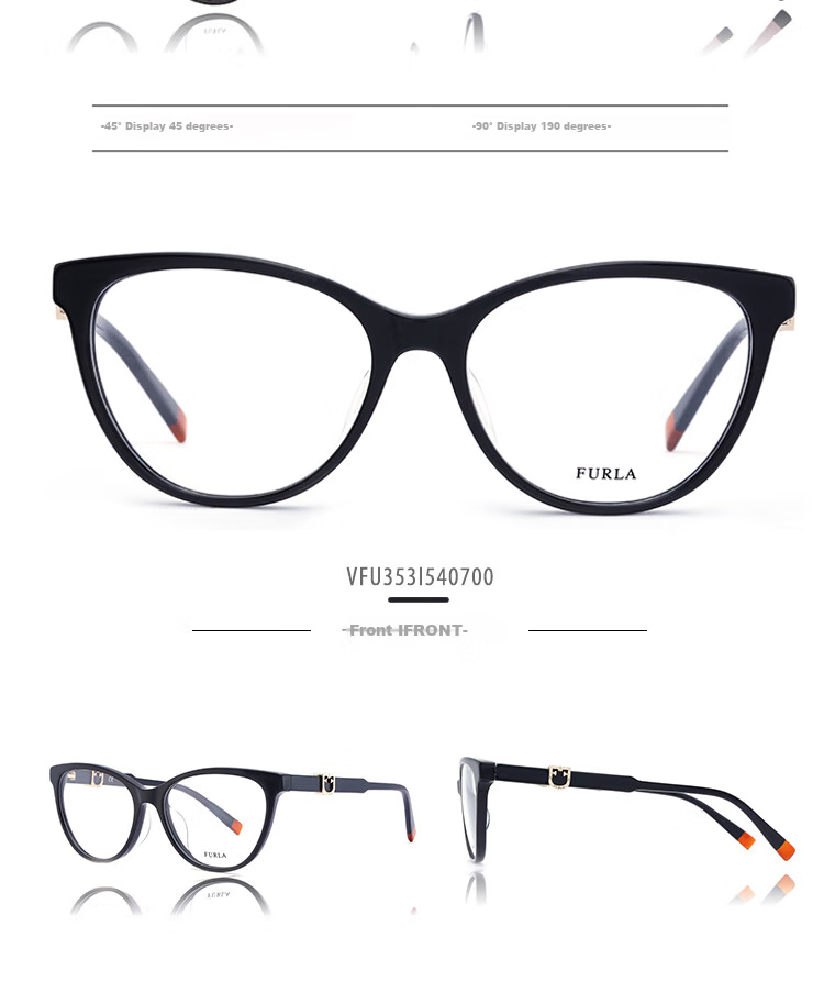 FURLA Full-Frame Women's VFU353I Commuter Myopia Optical Glasses Frame, Stylish Eyewear 540700 Bright Black 4