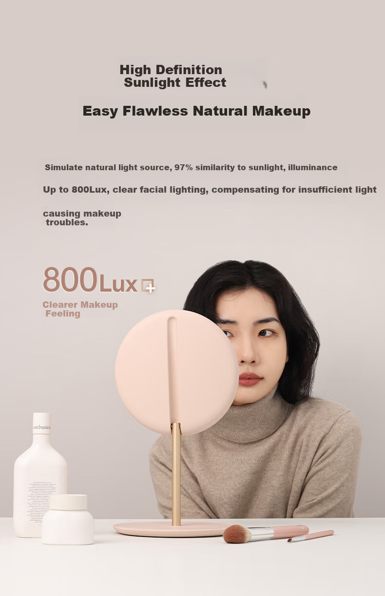 MUID Foldable Portable Makeup Mirror with LED Light, Rechargeable, Desktop Magnetic Detachable Storage, Stepless Dimming Beauty Mirror 2