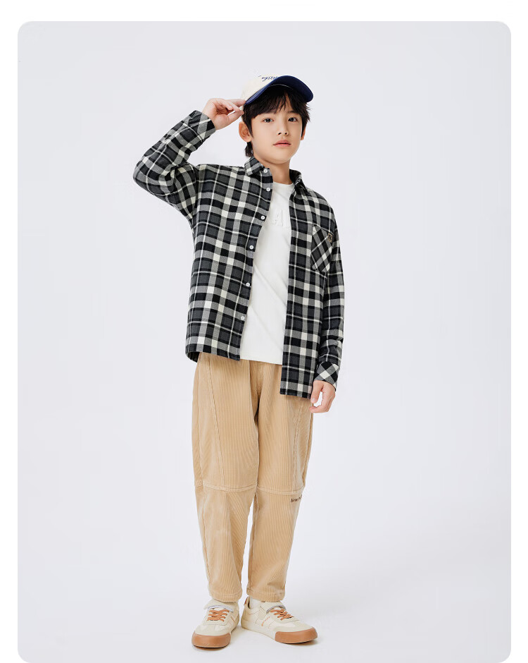 BALABALA Boys' Shirt Children's Big Kids 2025 Autumn Winter Fleece Lined Warm Plaid Casual Shirt 208425102101 6