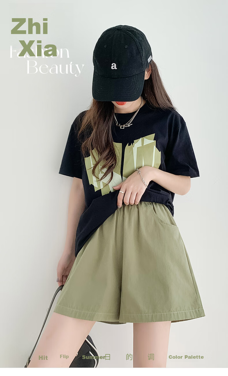 BOPRUIEY Women's Pure Cotton Shorts, Summer High-Waist Casual Wide-Leg Mid-Length Shorts, Cargo Sports Three-Quarter Shorts 1