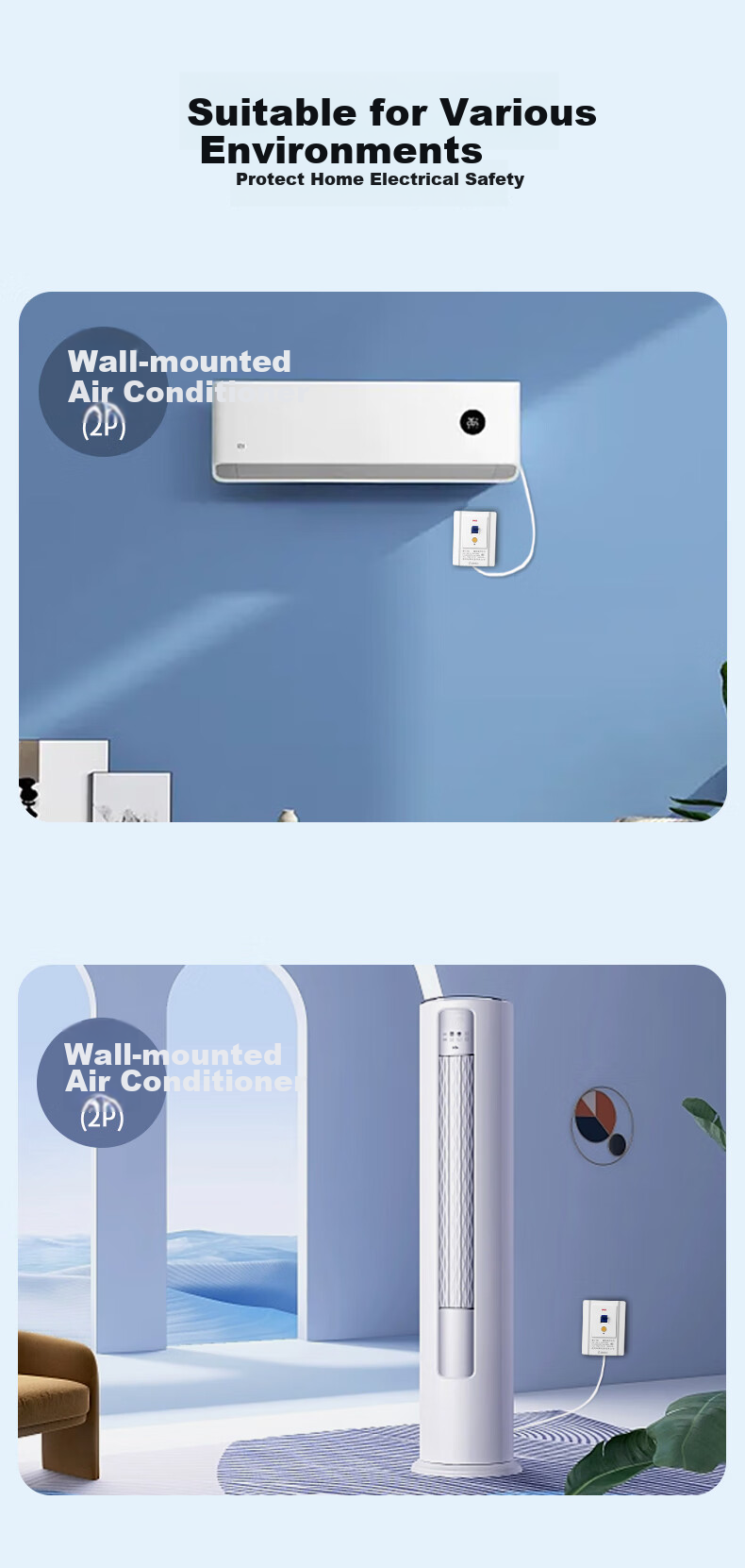FDD Air Conditioner Leakage Protection Switch, 2p 3HP Cabinet Unit, High-Power Socket, 40A Electric Water Heater, Small Kitchen Treasure Air Switch, White 40A 2