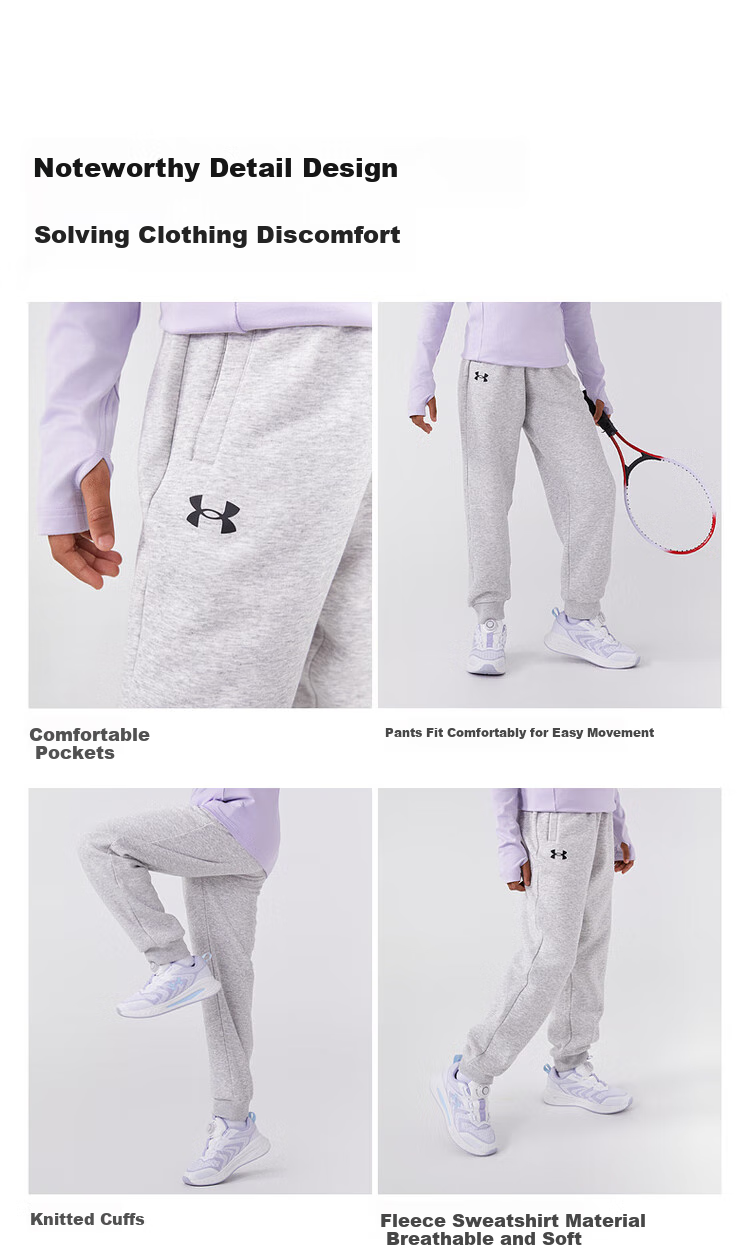 Under Armour Boys And Girls Sports Pants, Loose-Fitting Knit Casual Joggers for Older Childre 20
