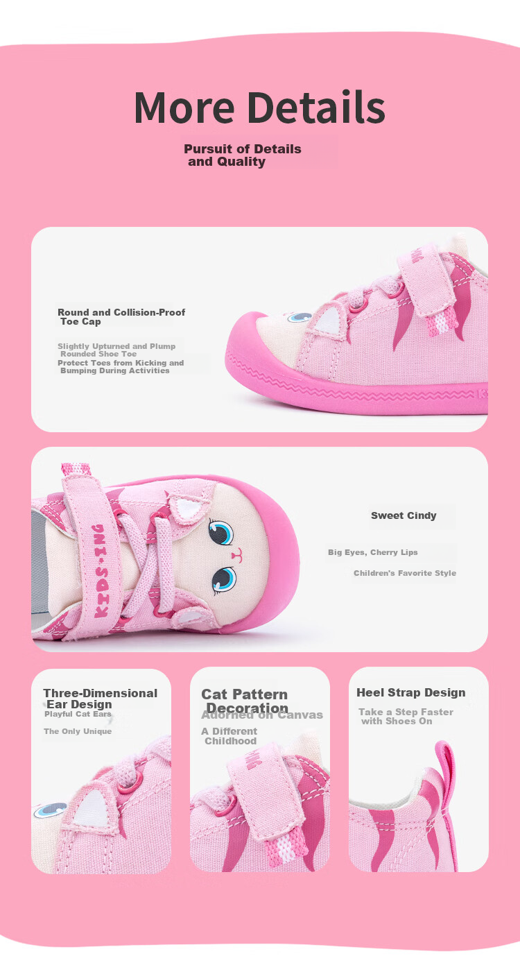 Kids.ing Cadixing Girls' Canvas Shoes, Toddler Baby Shoes, Cat Cartoon Children's Spring And Autumn Kindergarten Sneakers, Pink, Size 29 6