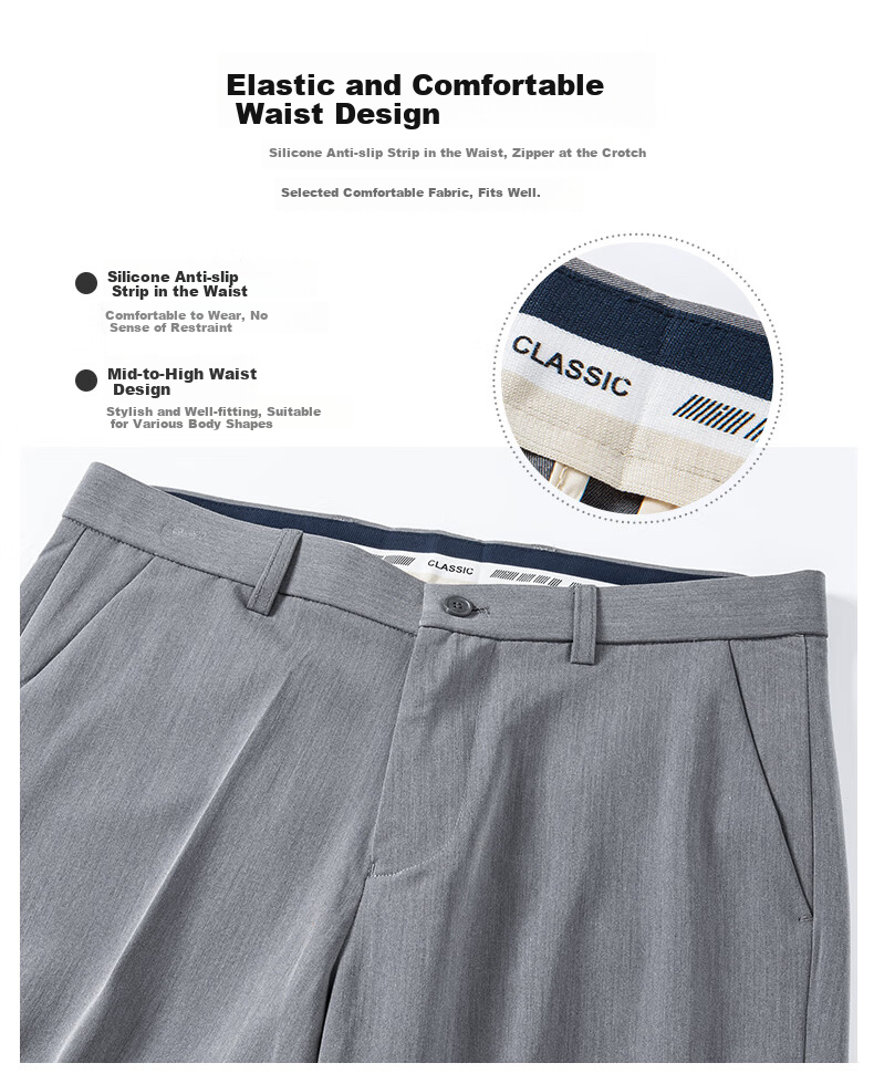 ROMON [Easy-Care] Men's Wrinkle-Resistant Non-Iron Business Suit Pants, Casual Trousers, Dad's Elastic Straight-Leg Pants 8