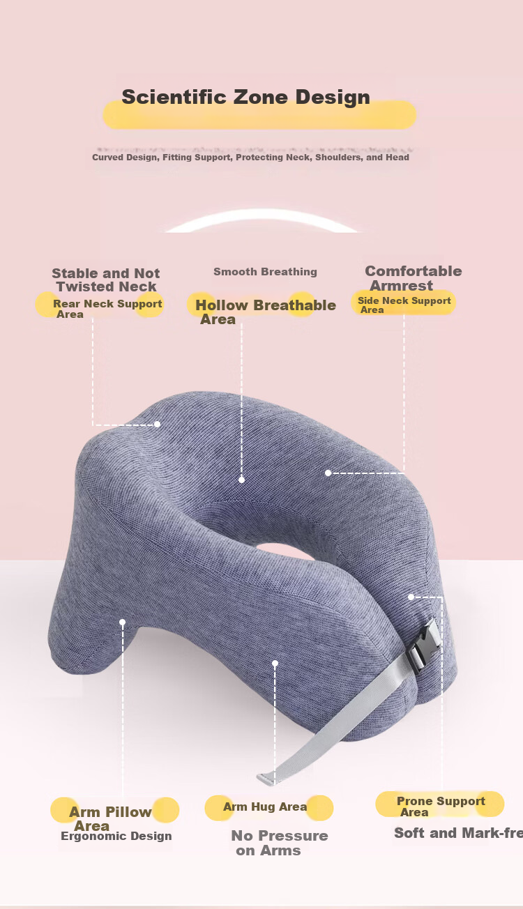 Yalu U-Shaped Pillow, Nap Pillow for Office Lunch Break, Memory Foam Neck Support Pillow, Portable Travel Cushion for Airplane Trips 4