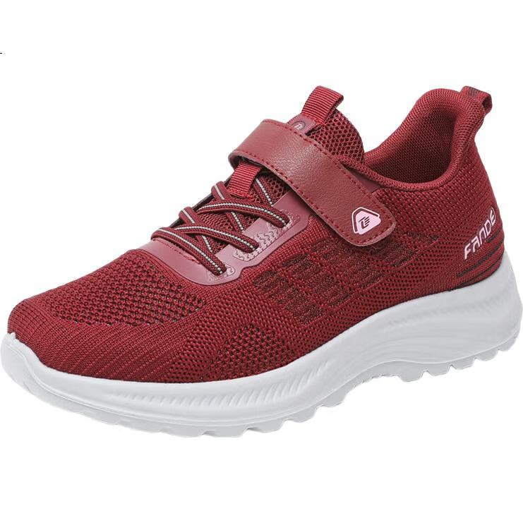Ankang Summer Sports Shoes Soft Sole Middle-Aged And Elderly Mesh Walking Shoes for Mothers, Old Beijing Cloth Shoes for Women A6009 Red Size 38