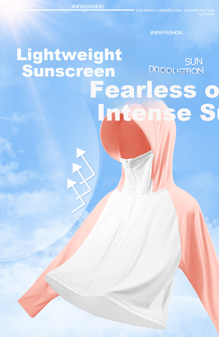 Bingxuemumian Children's Sun Protection Clothing, Summer Lightweight, Boys And Girls, Ice Silk Cool-Feeling, Breathable, UV-Resistant, Long-Sleeve Hooded Outerwear Jacket 1