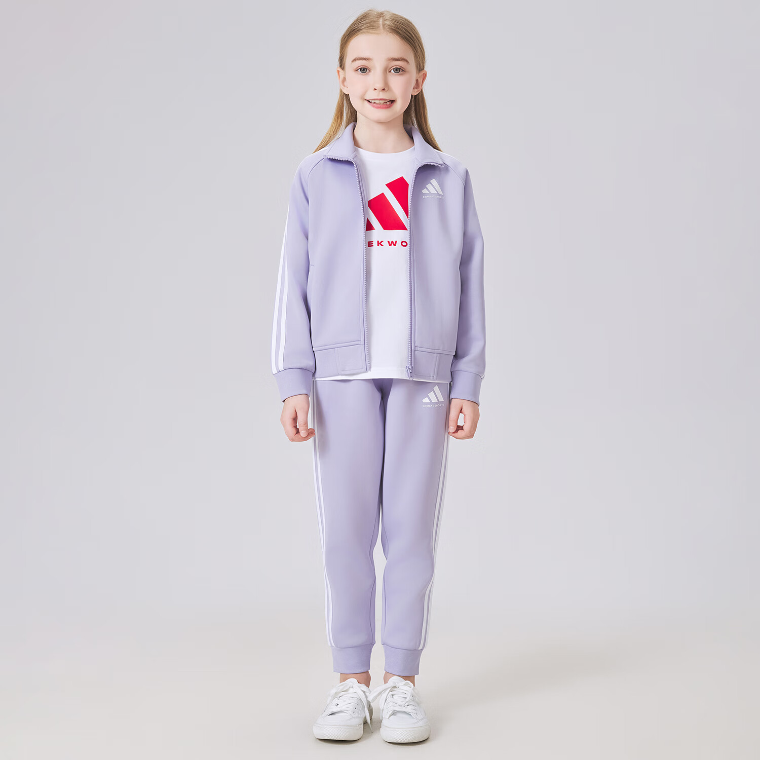 Adidas Children's New Lightweight Sportswear Set, Classic Outdoor Casual Jacket And Pants Outfit, Purple/white, Size 152